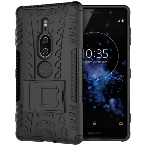 Dual Layer Rugged Shockproof Case & Stand for Sony Xperia XZ2 Premium - Black